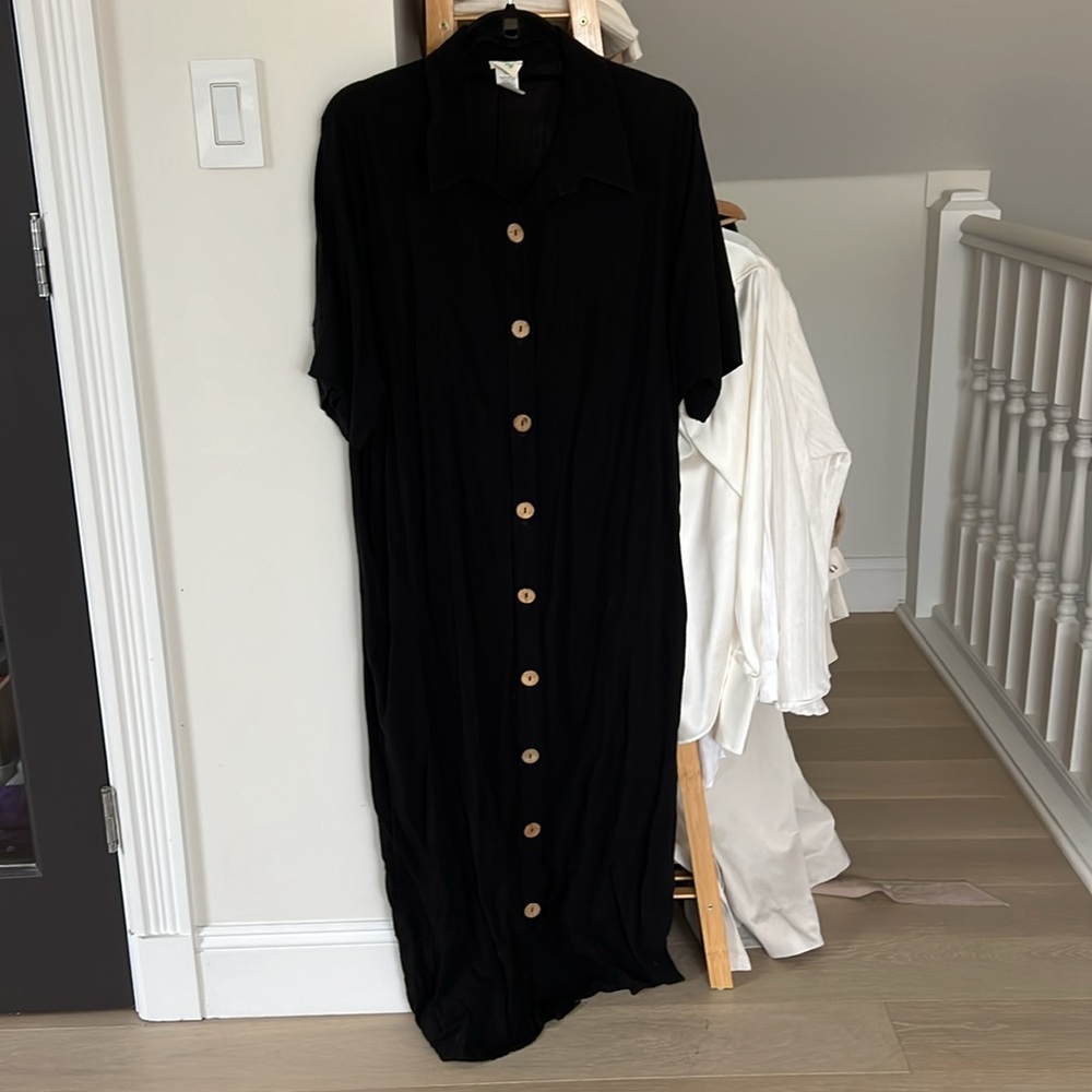 Black Oversized Button Down Maternity Midi Dress - image 4